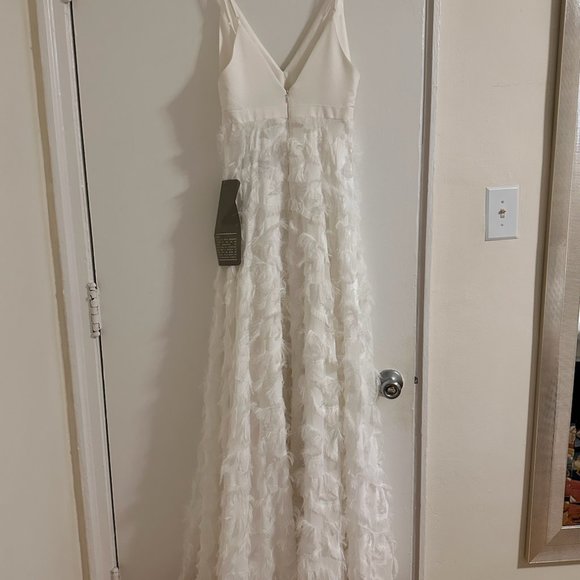 ASOS EDITION Afira Plunge Wedding Dress w/ Feather Effect Skirt - Picture 2 of 4